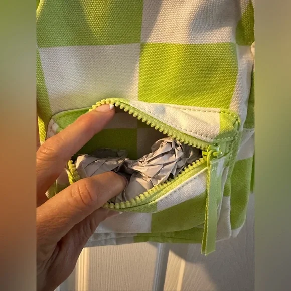 NEW NWT ๐๐ค lime green white checkered flag backpack ๐ handbag purse small - Picture 7 of 9